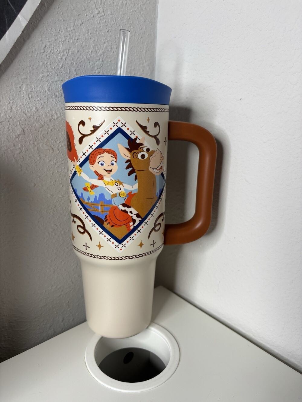 Disney Toy Story Jessie & Bullseye Hold Your Horses Handled Tumbler Mug Straw